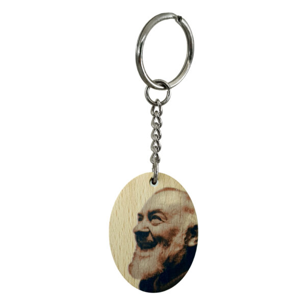 Brelok drewniany o. Pio - Nie upadaj na duchu!